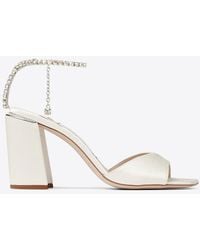 Jimmy Choo - Saeda 85 Crystal Embellished Satin Sandals - Lyst