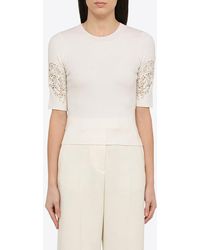 Chloé - Floral-Embroidered Wool-Blend Top - Lyst