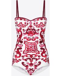 Dolce & Gabbana - Majolica Print One-Piece Swimsuit - Lyst