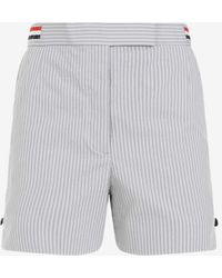 Thom Browne - Striped Seersucker Mini Shorts - Lyst