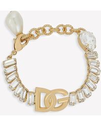 Dolce & Gabbana - Dg Logo Rhinestone-embellished Bracelet - Lyst