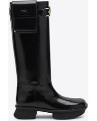 Prada - Knee-High Leather Boots With Pouch - Lyst