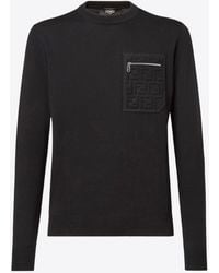 Fendi - Embossed Ff Ribbed Wool Sweater - Lyst