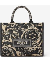 Versace - Small Barocco Athena Raffia Tote Bag - Lyst