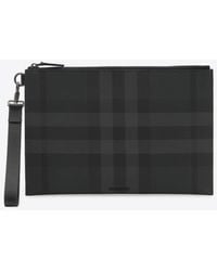 Burberry - Large Check Print Pouch Bag - Lyst