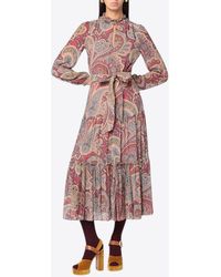 Etro - Paisley Print Ruffled Midi Dress - Lyst