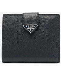 Prada - Triangle Logo Bi-Fold Leather Wallet - Lyst