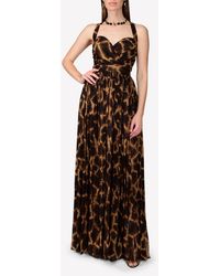 Dolce & Gabbana - Silk Chiffon Giraffe-Print Gown With Crisscross Back - Lyst