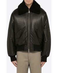 Ami Paris - Shearling-Collar Leather Bomber Jacket - Lyst