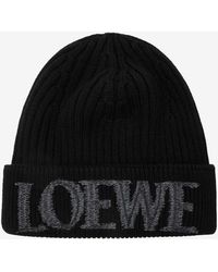 Loewe - Logo Embroidered Wool Knit Beanie - Lyst