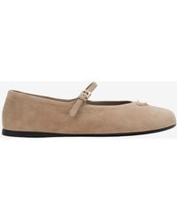 Prada - Triangle Logo Suede Ballet Flats - Lyst