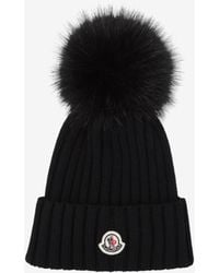 Moncler - Logo Patch Wool Pompom Beanie - Lyst