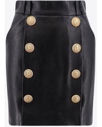 Balmain - Buttoned Leather Mini Skirt - Lyst