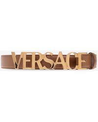 Versace - Logo Lettering Buckle Leather Belt - Lyst