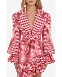 Balmain Gingham Tie-up Cotton Blouse - Red