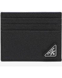 Prada - Triangle Logo Saffiano Leather Cardholder - Lyst