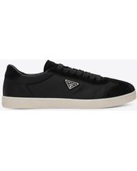 Prada - Triangle Logo Suede Low-Top Sneakers - Lyst