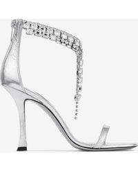 Jimmy Choo - Verity 100 Crystal-Embellished Metallic Leather Sandals - Lyst