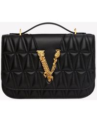 Versace Small Virtus Quilted Leather Top Handle Bag Onesize - Black