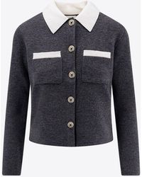 Self-Portrait - Wool-Blend Cardigan With Contrasting Collar - Lyst