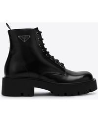 Prada - Brushed Leather Ankle Boots - Lyst