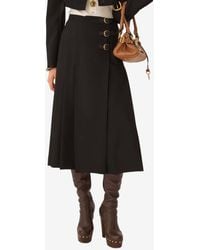Chloé - Wool Grain De Poudre Pleated Midi Skirt - Lyst