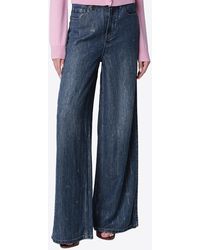 Self-Portrait - Rhinestone Stripe Wide-Leg Jeans - Lyst