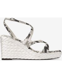 Jimmy Choo - Ayla 85 Snake Print Leather Wedge Sandals - Lyst