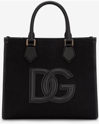 Dolce & Gabbana - Canvas And Nappa Leather Shopper Bag - Lyst
