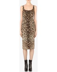 Dolce & Gabbana - Leopard Print Charmeuse Midi Dress - Lyst