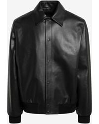 Fendi - Logo Patch Leather Blouson Jacket - Lyst