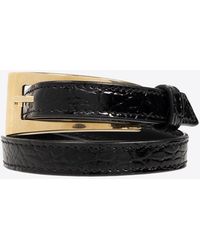 Saint Laurent - Double Wrap Croc-Embossed Leather Bracelet - Lyst