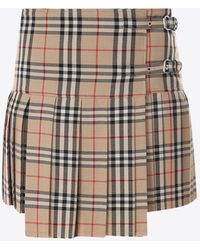 Burberry - Zoe Pleated Checked Mini Skirt - Lyst