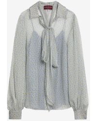Gucci - Flora Print Silk Chiffon Blouse - Lyst