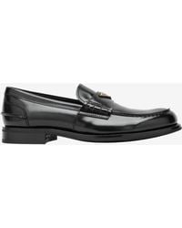 Prada - Triangle Logo Brushed Leather Loafers - Lyst