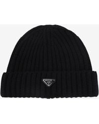 Prada - Triangle Logo Ribbed Beanie - Lyst