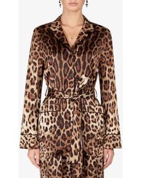 Dolce & Gabbana - Leopard Print Satin Belted Shirt - Lyst