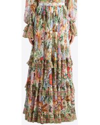 Etro - Silk Floral Tiered Maxi Skirt - Lyst