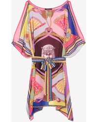 Versace - I Ventagli Pareo Short-Sleeved Mini Beach Dress - Lyst