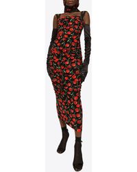 Dolce & Gabbana - Cherry Print Draped Midi Dress - Lyst