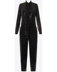 Michael Kors - Sequined Pinstripe Jumpsuit With Bow-Detail - Lyst