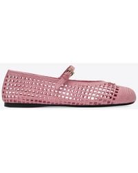 Prada - Triangle Logo Crochet Knit Ballet Flats - Lyst