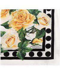 Dolce & Gabbana - Rose Print Silk Square Scarf - Lyst