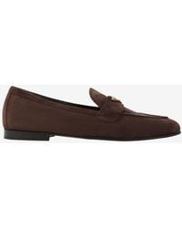 Prada - Triangle Logo Suede Loafers - Lyst