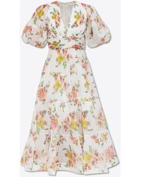 Zimmermann - Floral Print Pleated Midi Dress - Lyst