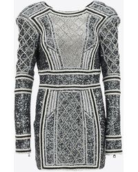 Balmain - Sequin Embellished Long-Sleeved Mini Dress - Lyst