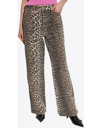 Ganni - Izey Leopard Print Straight-Leg Jeans - Lyst