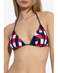 Moschino - Striped Lettering Logo Triangle Bikini Top - Lyst