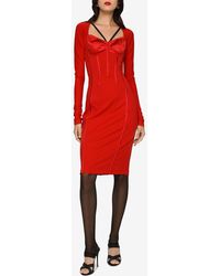 Dolce & Gabbana - Long-Sleeved Corset-Bodice Knee-Length Dress - Lyst