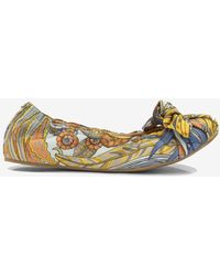 Ferragamo - Fou Printed Satin Bow Ballet Flats - Lyst